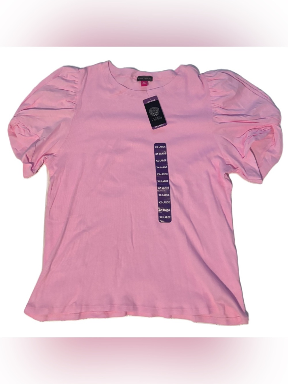 Vince Camuto Peony Pink Women’s Top Puff Sleeve Ribbed Cotton Tee Shirt Size XXL